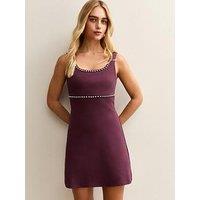 New Look Diamante Trim Scoop Neck Mini Dress - Dark Burgundy