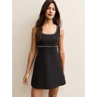 New Look Black Diamante Trim Scoop Neck Mini Dress