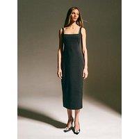 New Look Faux Pearl Embellished Square Neck Midi Dress - Black