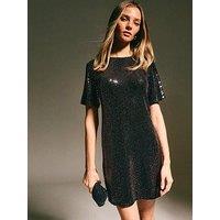New Look Sequinned Mini T-Shirt Dress - Black