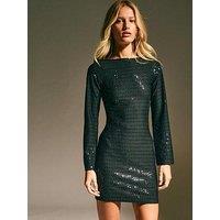 New Look Sequin Embellished Slash Neck Mini Dress - Black