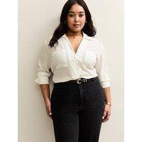New Look Curves White Front Pocket V-Neck Shirt