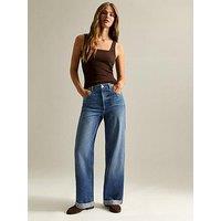 New Look Turn Up Cuff Wide Leg Jeans - Blue