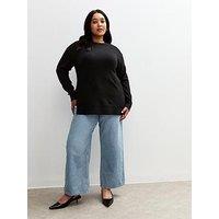 New Look Curves Elasticated Wide Leg Jeans - Light Blue