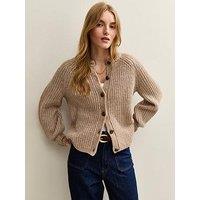 New Look Ribbed Knit Raglan Sleeve Cardigan - Brown