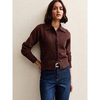 New Look Midweight Knit Collared Cardigan - Burgundy