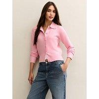 New Look Midweight Knit Collared Cardigan - Pink