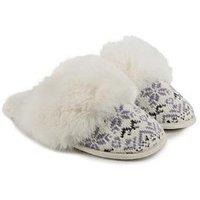 Totes Toasties Ladies Fair Isle Knit Mule Slippers - Blue