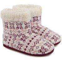 Totes Toasties Ladies Fair Isle Knit Boot Slippers With Faux Fur Cuff - Fair Isle