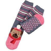 Totes Toasties Ladies Novelty Super Soft Slipper Socks - Dog - Multi