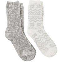 Totes 2Pk Fairisle Chenile Soft Bed Socks - Grey/Fairisle
