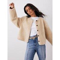 Mint Velvet Tan Borg Faux Suede Jacket - White