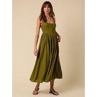 Nobodys Child Linen-Blend Drop Waist Cora Midi Dress - Green