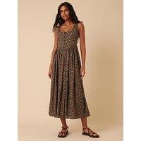 Nobodys Child Ditsy Floral Drop Waist Cora Midi Dress - Brown