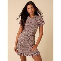 Nobodys Child Gingham Shirred Martha Mini Dress - Brown
