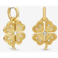 Mood Gold & Crystal Clover Charm Huggie Earrings
