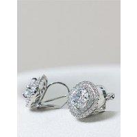 Jon Richard Rhodium Plated Double Halo Crystal Clip Earrings
