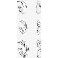 Mood Silver Polished Twist Hoop Earrings - Pack Of 3
