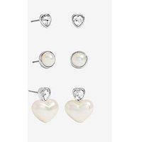 Mood Silver Crystal & Pearl Heart Earrings - Pack Of 3 - Silver