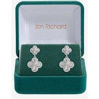 Jon Richard Rhodium Plated And Diamond Clover Double Drop Earrings - Gift Box