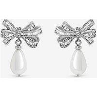 Jon Richard Rhodium Plated Cubic Zirconia Bow And Pearl Earrings
