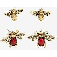 Mood Antique Gold Polished & Red Insect Stud Earrings - Pack Of 2
