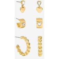 Mood Gold Polished & Crystal Heart Earrings - Pack Of 3