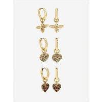 Mood Antique Gold & Red Resin Heart Huggie Earrings - Pack Of 3