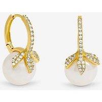Jon Richard Gold Plated Crystal Leaf And Pearl Earrings
