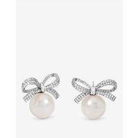 Jon Richard Rhodium Plated Crystal Bow And Pearl Earrings