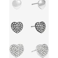 Mood Mixed Plated Crystal Heart Stud Earrings - Pack Of 3
