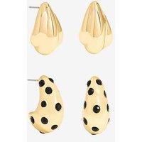 Mood Polished Gold & Jet Crystal Dome Earrings - Pack Of 2