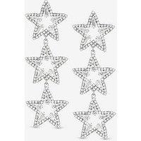 Mood Silver Crystal Triple Star Statement Drop Earrings