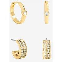 Jon Richard 14K Gold Plated Polished And Pave Hoops - Pack Of 2