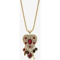 Mood Antique Gold & Red Resin Heart Charm Long Necklace