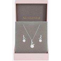 Jon Richard Rhodium Plated Crystal Leaf And Pearl Drop Set