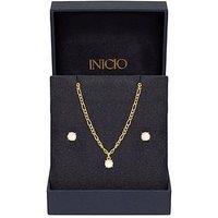 Inicio 14K Gold Plated Opal Stone Pendant Set - Gift Box - Gold