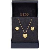 Inicio Gold Plated And Cubic Zirconia Ridged Heart Set - Gift Box
