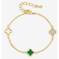 Jon Richard Gold Plated Pave And Malachite Clover Bracelet