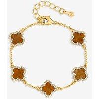Jon Richard Gold Plated Tigers Eye Clover Bracelet
