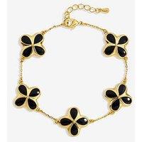 Inicio 14K Gold Plated And Jet Enamel Clover Bracelet