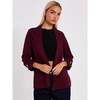 Quiz Dark Red Ruched Sleeve Blazer
