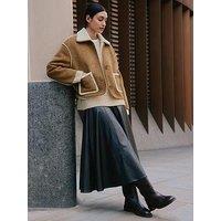 Albaray Faux Sheepskin Jacket - Brown