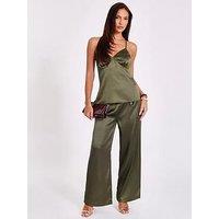 Quiz Khaki Satin Palazzo Trousers