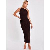 Quiz Brown Gold Buckle Midaxi Dress