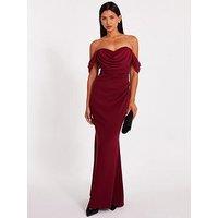 Quiz Dark Red Chiffon Bardot Maxi Dress
