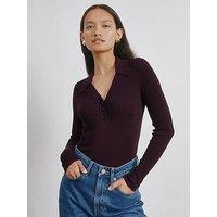 Albaray Rib V Neck Button Top - Red