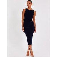 Quiz Petite Navy Buckle Detail Midi Dress