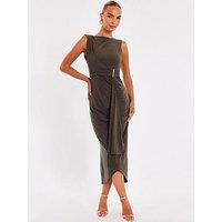 Quiz Olive Wrap Midaxi Dress