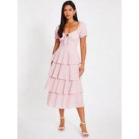 Quiz Pale Pink Tiered Midi Dress